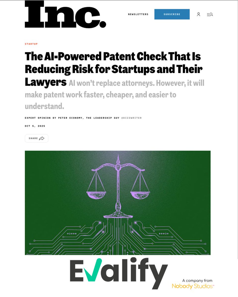 barryoreilly's tweet image. Huge congratulations to the @evalify.ai team for being featured in @incmagazine as one of the AI startups shaking up the LegalTech space.

From day one, the team has been relentless about using AI to transform how intellectual property is understood, valued, and protected.