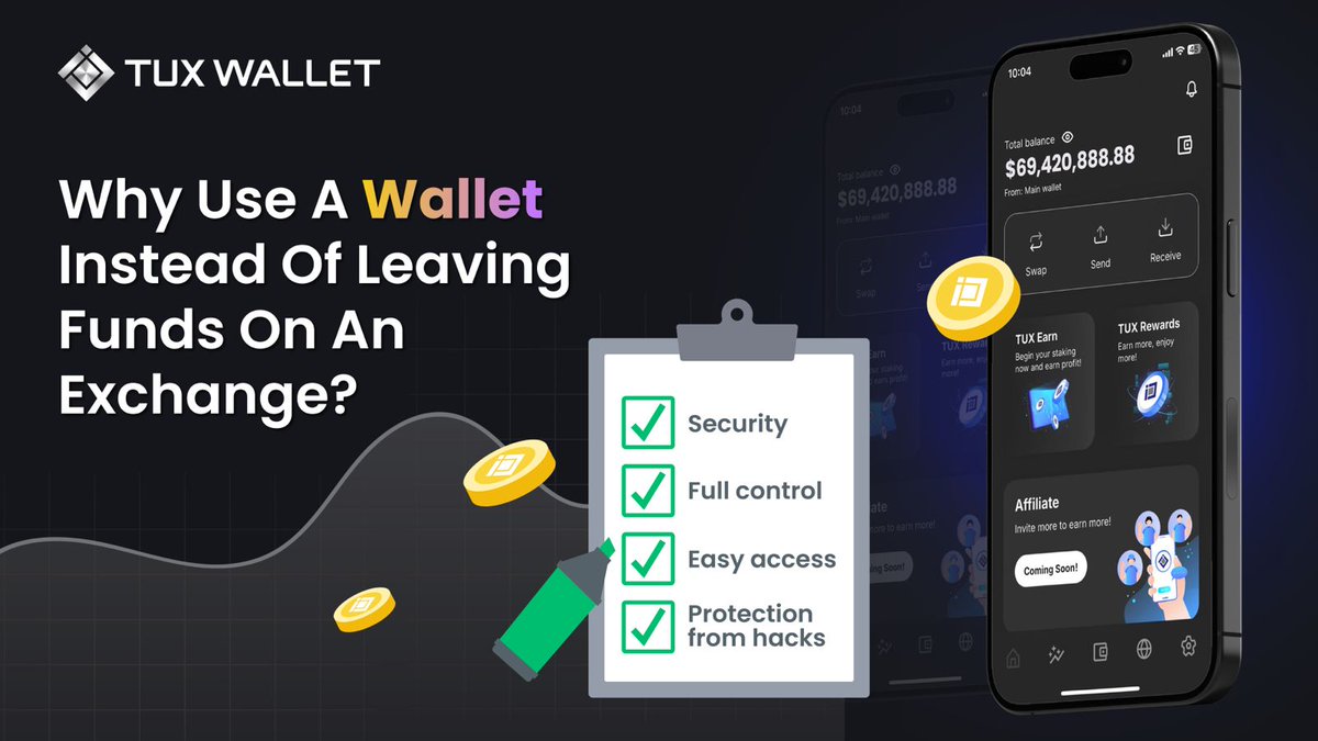 Why leave your crypto at risk on an exchange? 🔒 Tux Wallet keeps you in  full control. ✓ Security ✓ Full control ✓ Easy access ✓ Protection from  hacks #cryptocurrencies #Bitcoin #Ethereum #Ripple