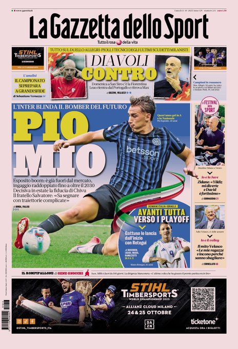 Front Page La Gazzetta dello Sport Monday 13 October 2025