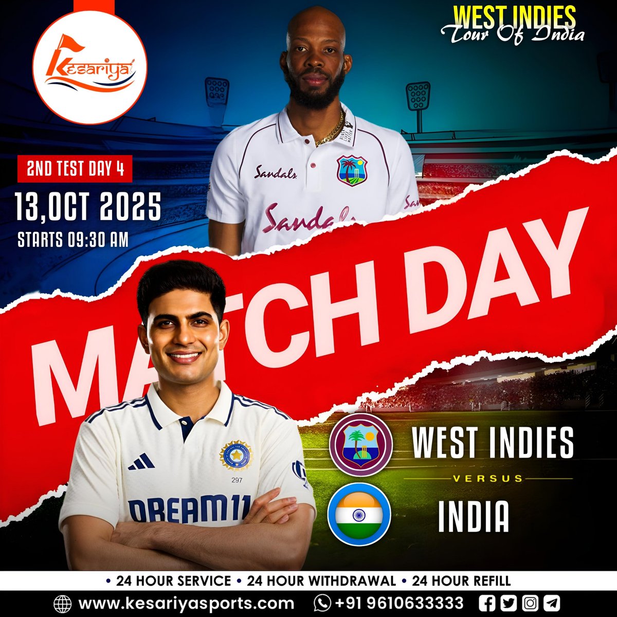 kesariyaonline's tweet image. 🚩 𝐊𝐄𝐒𝐀𝐑𝐈𝐘𝐀 🚩

🚀 𝐈𝐧𝐝𝐢𝐚 🆚 𝐖𝐞𝐬𝐭 𝐈𝐧𝐝𝐢𝐞𝐬  🚀

2⃣ 𝗧𝗲𝘀𝘁 𝗖𝗿𝗶𝗰𝗸𝗲𝘁 • 𝐃𝐀𝐘 4⃣:

👍 wa.me/919610633333 👌

#Cricket #INDvsWI #TEST #TEAMINDIA