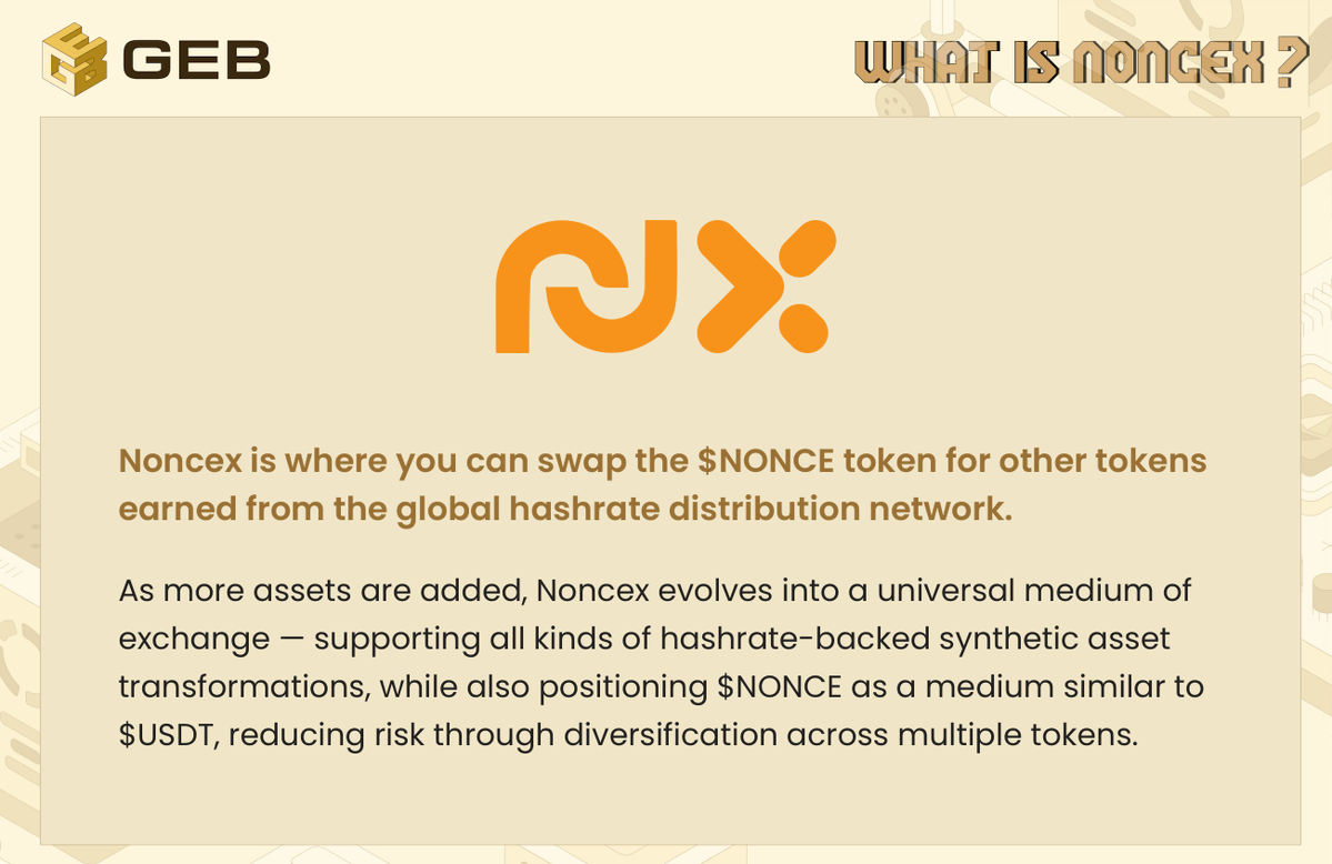 BitAgere's tweet photo. 【Noncex】- Turning hashrate into liquidity where $NONCE gain real value.⛏️🌊

🔹Liquidity pools built for earning tokens + $NONCE rewards
🔹Mined tokens go into Uniswap v3 on the GEB network
🔹A $NONCE – $X pool forms
🔹Users can swap $NONCE or hold to ride the wave. https://t.co/Xl9zmYSHuF