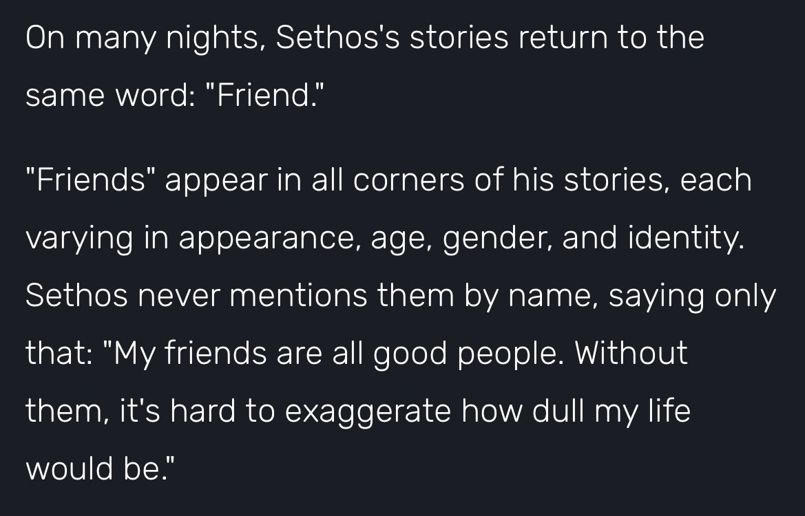 sthscrlvr's tweet image. I will never get over how Sethos is known for telling stories, specifically of crazy things/events happening to people, and how he is friends with the person who’s entire life is a series of those events, pain and happiness alike more than any mortal has ever felt #Sethoscara