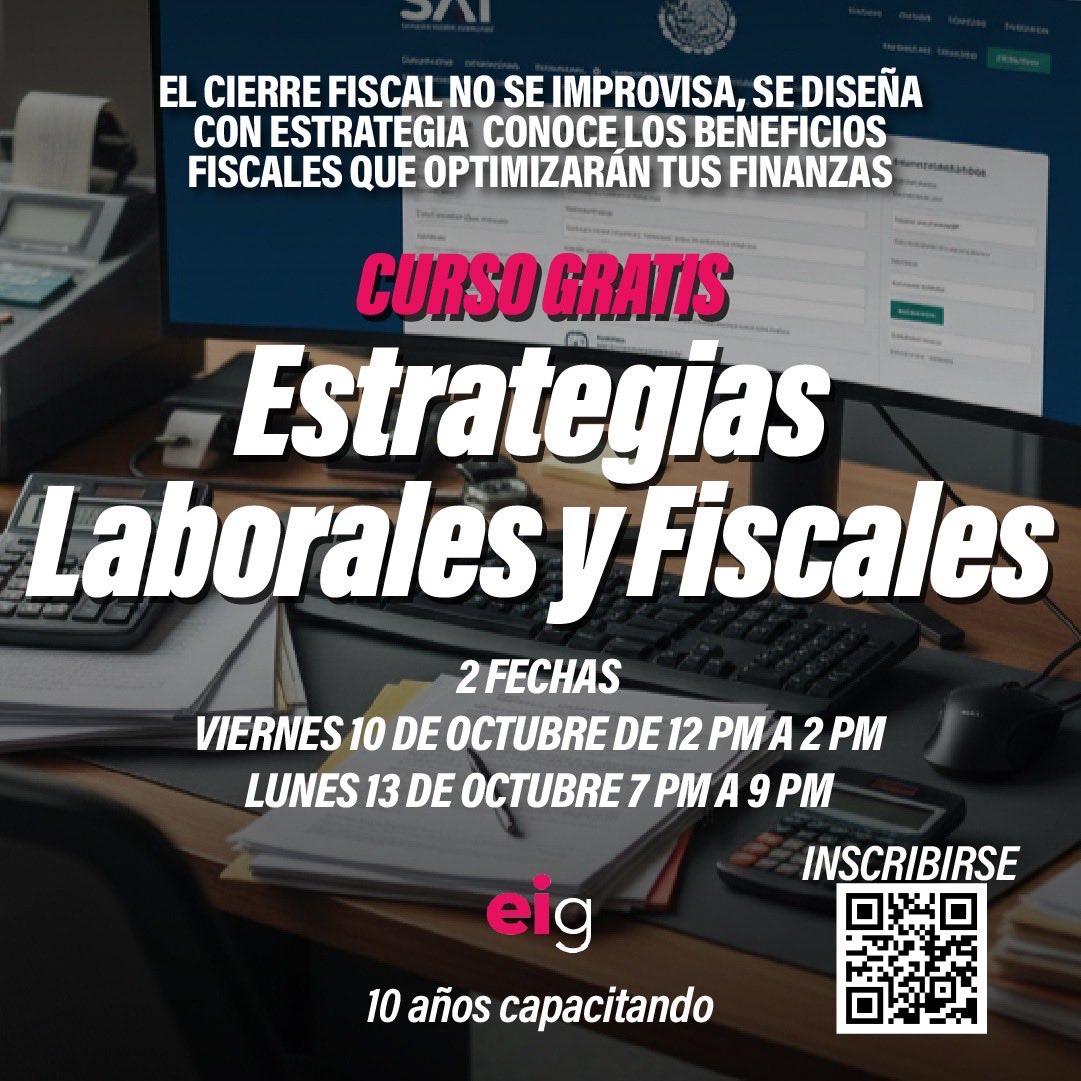 CONTADORFELIX's tweet photo. ✨ ¡Este lunes es el día!

¿Ya sabes cómo aprovechar las estrategias fiscales y laborales para cerrar el año con más beneficios y menos riesgos?

📲 Escanea el código QR y asegura tu lugar!!!

📅 Lunes 13 de octubre

🕖 7 PM a 9 PM

💻 Curso en línea

💵 ¡Completamente GRATIS! https://t.co/C1c4ViFOQ8