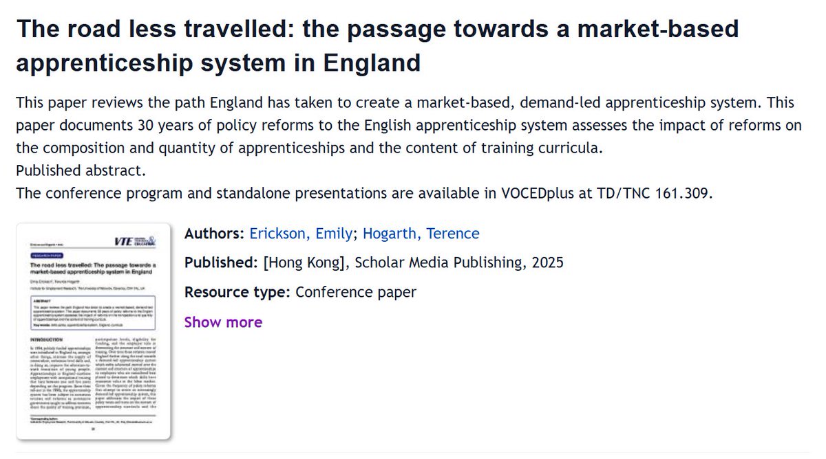 ApprenticeADAPT's tweet image. "Apprenticeships have increasingly
become a form of continuing VET rather than one
which supports the education to work
transition". This emerges fron an interesting new @VOCEDplus paper 
Qui per il download short.do/JZj9BA