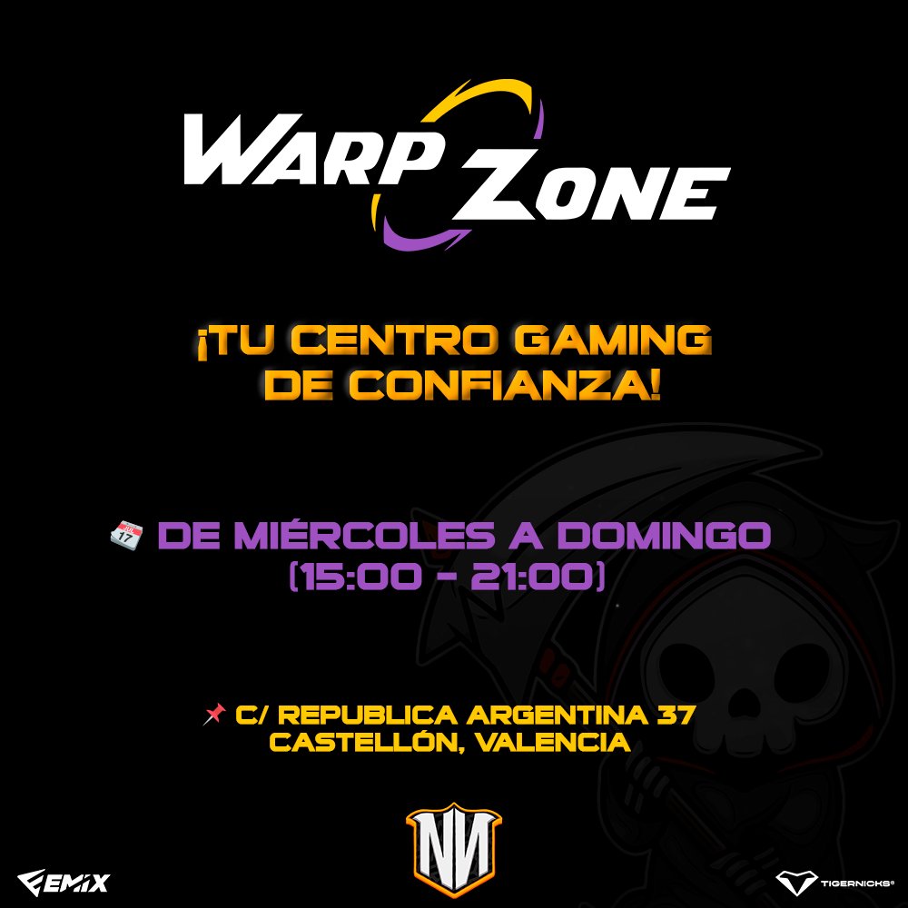🎮 ¡𝐓𝐔 𝐂𝐄𝐍𝐓𝐑𝐎 𝐆𝐀𝐌𝐈𝐍𝐆 𝐏𝐎𝐑 𝐄𝐗𝐂𝐄𝐋𝐄𝐍𝐂𝐈𝐀!

En Castellón, Valencia teneis un lugar donde si o si no podeis faltar. En <a href="/WarpZoneES/">Warp Zone</a> disfrutareis de una magnifica experiencia.

¡Únete a la revolución gaming! 🤩

#GoNN