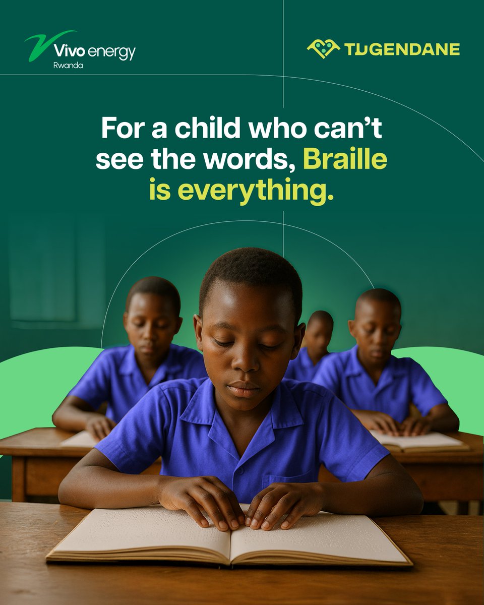 Every child deserves to read, write, and dream. 
Help us put Braille materials into their hands today.
Donate now: tugendane.rw

#Tugendane #MovingForwardTogether  #VivoEnergyRwanda