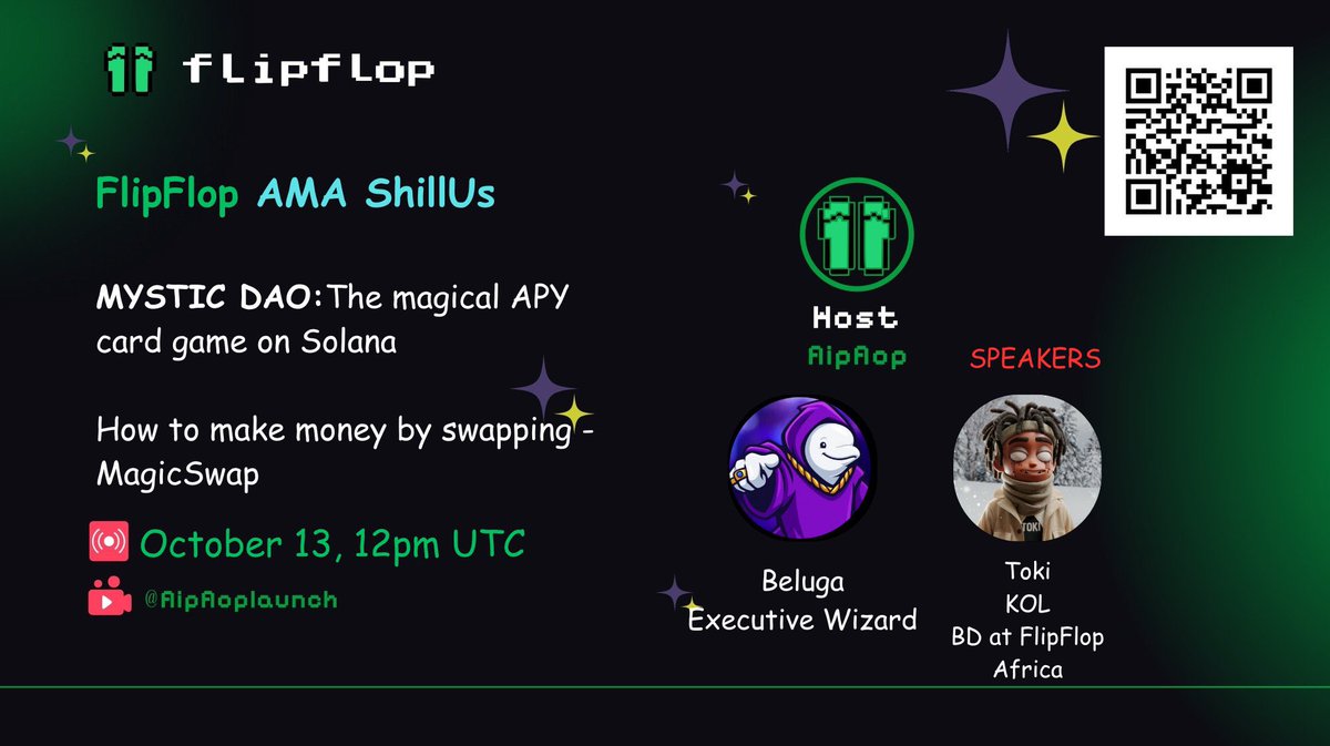 Looks like something big’s brewing.

<a href="/flipfloplaunch/">flipflopGlobal</a> is teaming up with Mystic DAO, the project mixing upgraded staking mechanics (DPY) with a wild card game twist. 

They’ll be talking about how to actually make money by swapping funds on Solana — and apparently, there’s even a