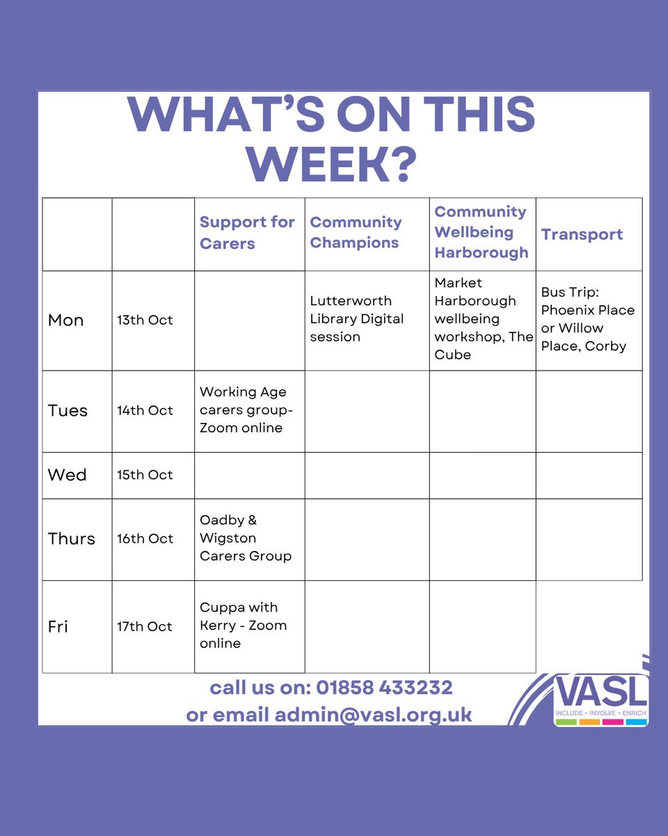 VASL:  Your local charity (@vaslonline) on Twitter photo What's on this week from our VASL projects in and around your area:
#community #makeadifference #thisismycommunity What's on this week from our VASL projects in and around your area:
#community #makeadifference #thisismycommunity