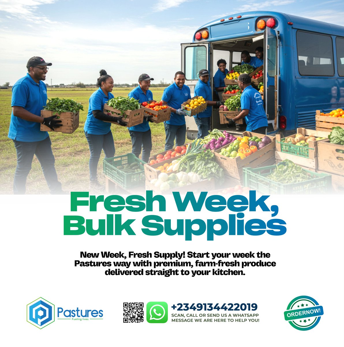 🌿 New Week, Fresh Supply! 🌿
Start your week the Pastures way with premium, farm-fresh produce delivered straight to your kitchen. 🥬🍅

For restaurants, caterers, and food vendors, we make sourcing easy  fresh, clean, and on time, every time.