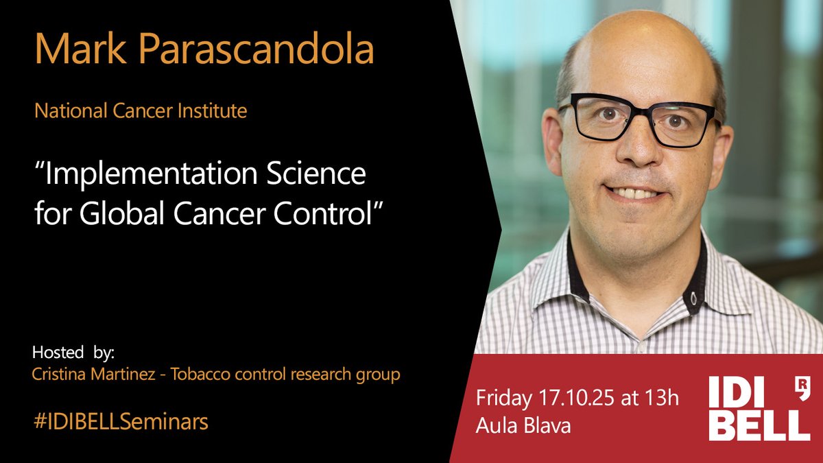 TobControlUnit's tweet image. 🔬 No et perdis el proper seminari sobre Ciència de la Implementació en el control del #càncer, a càrrec de Mark Parascandola, investigador del National Cancer Institute (NCI).

📅 Divendres, 17 d’octubre · 13:00 h
📍 Aula Taronja – Institut Català d’Oncologia