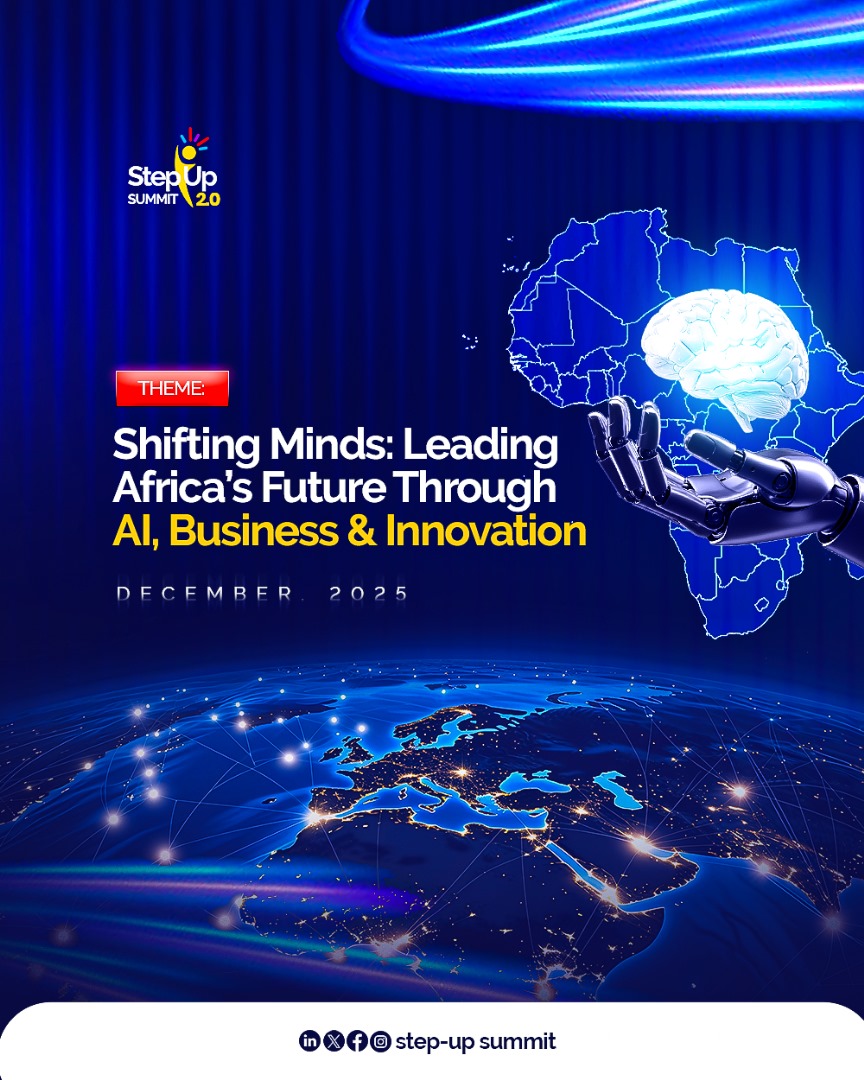 stepupsummit's tweet photo. Africa’s future is tech-powered, business-driven, and innovation-led.
That’s the vision of StepUpSummit2.0
Theme: Shifting Minds: Leading Africa’s Future Through AI, Business &amp; Innovation.
December 2025! 
#StepUpSummit2025 https://t.co/lbBY2Xq4Br