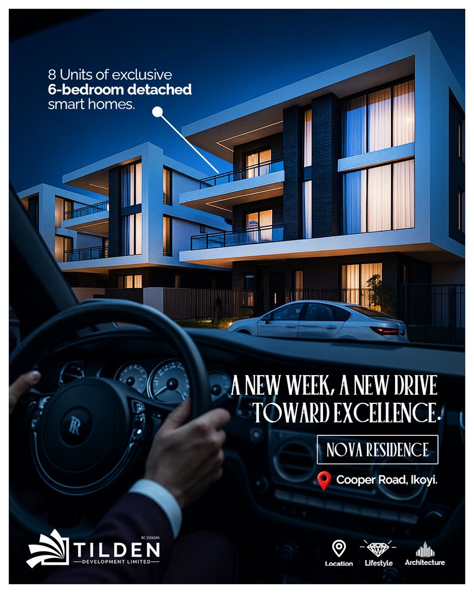 A new week, a new drive, a new standard of living. 
Welcome to Nova Residence, where your ambition finds its home.

📍 Cooper Road, Ikoyi. 

8 exclusive 6-bedroom smart homes.