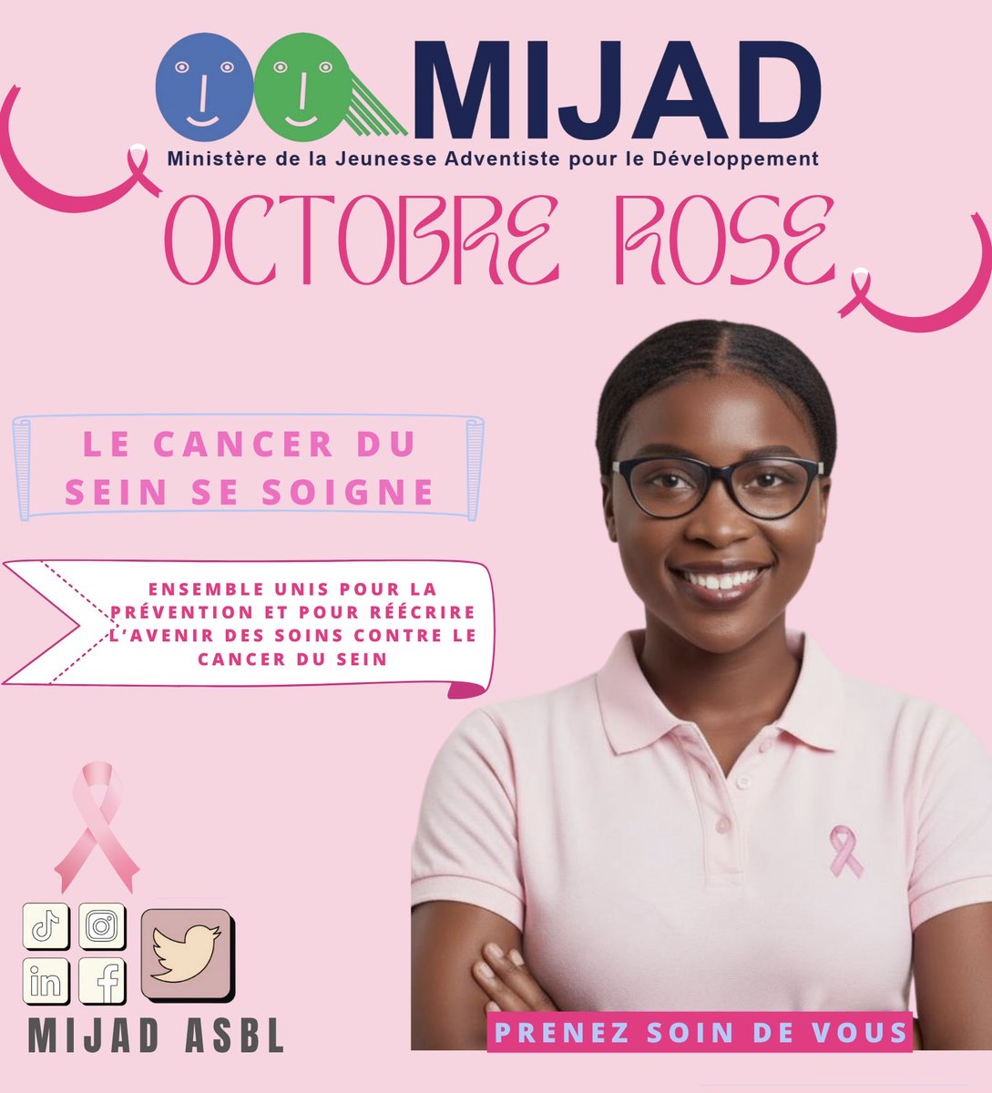 Mijad_asbl's tweet photo. 🎀 OCTOBRE ROSE – MIJAD ASBL 🎀
Le MIJAD s’engage dans la lutte contre le cancer du sein.
💗 Le dépistage précoce sauve des vies : le cancer du sein se soigne lorsqu’il est détecté à temps.

Ensemble, unis pour la prévention, le dépistage et l’espoir. https://t.co/alX6cZcA8M