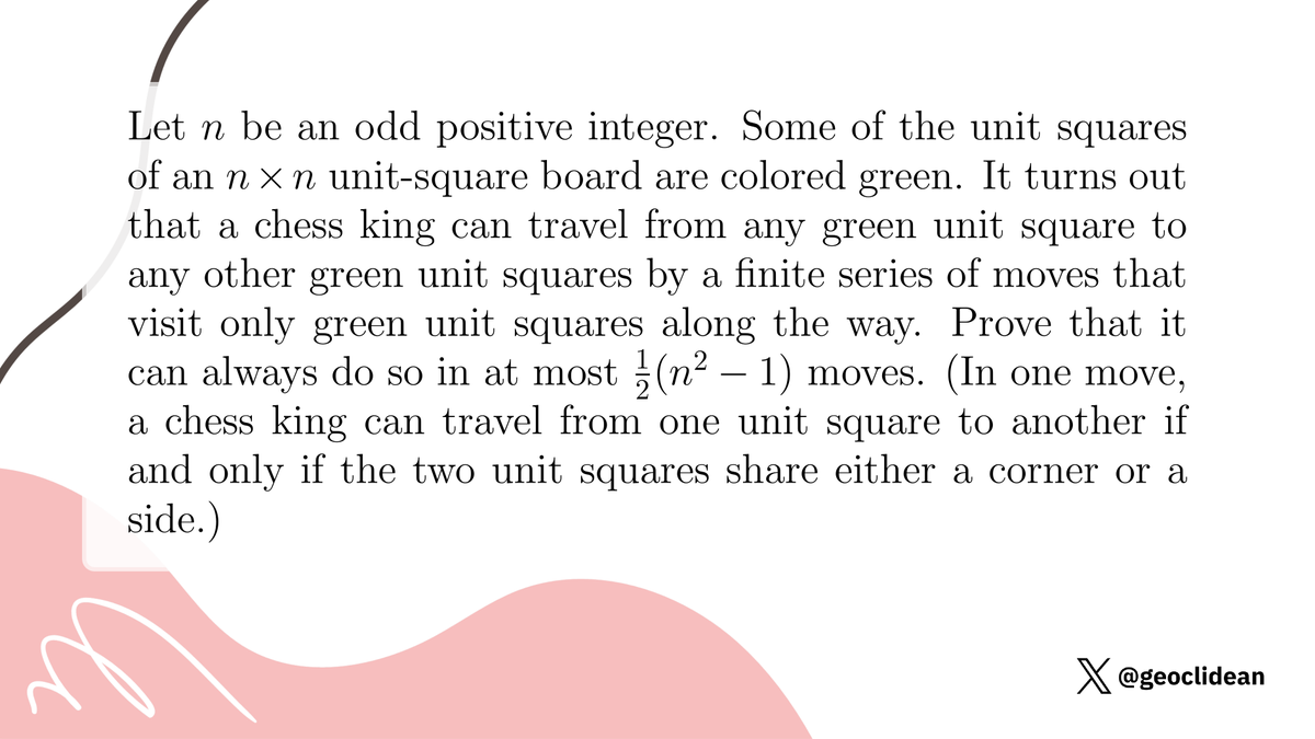 geoclidean's tweet image. Green cells for a king
#Combinatorics #Cyberspace