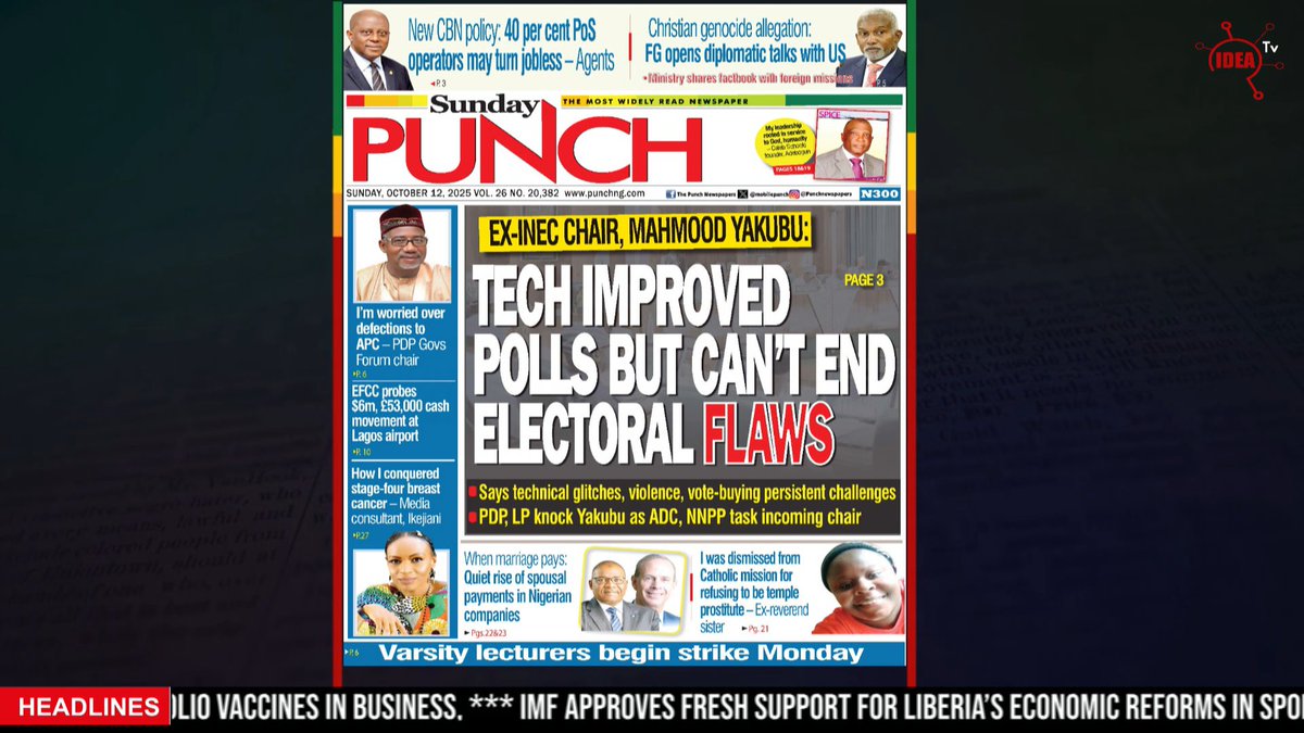 ideatelevision's tweet image. Newspaper Review on IDEA Television

Join us every weekday morning as we spotlight the top headlines and trending stories from newspapers across the country.

youtube.com/live/HGLtW4CQq…

#NewsUpdate #newsreview #ideatv