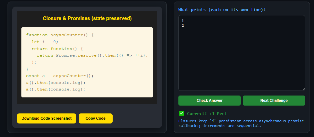 koomekelvink's tweet image. Javascript

Closures will still remember state even in async code.

Javascript closure challenge -&amp;gt;peelcode.devsip.tech/peel/closure/i…

#javascriptcoding #softwareengineers #CodingTips #letsconnect #buildinpublic