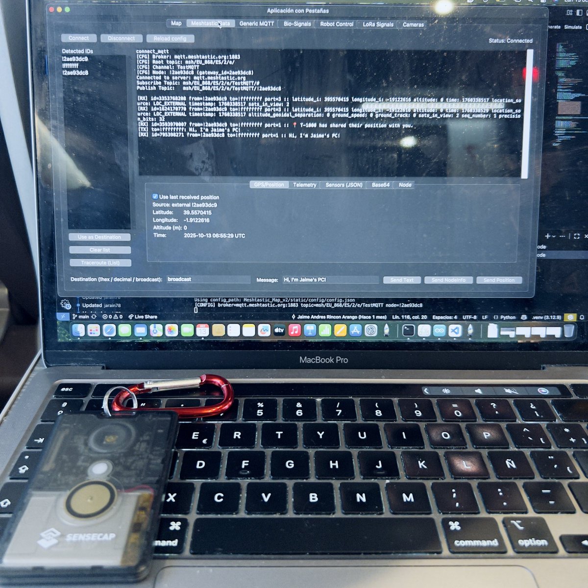 jarain78's tweet image. 🚆 Working on my GUI project #BiosignalTransmissionOverLoRaMeshtastic while heading to Madrid! 🇪🇸💻
#IoT #EdgeAI #LoRa #Meshtastic #TechOnTheGo #hackster @seeedstudio