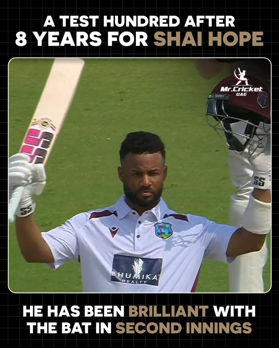 mrcricketuae's tweet image. 😮 Shai Hope ends his long wait!

After 59 innings and 2,967 days, he finally scores a Test century! 🏏🔥

A moment of redemption for the West Indies star. 

#ShaiHope #WIvIND #TestCricket