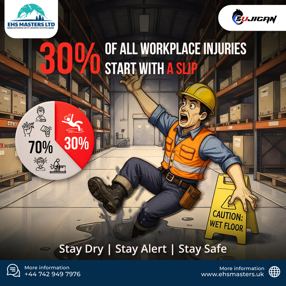 EhsMasters's tweet image. 30% of workplace injuries are due to slips. 🟠
A small puddle. A missed warning sign.
 That’s all it takes.
✅ Prioritise floor safety. Prevent accidents. Protect lives.
#ehs #london #ehsmasters #worksafe #PPE #construction #SafetyMatters #londonppe #EHSProducts #safetyfirst