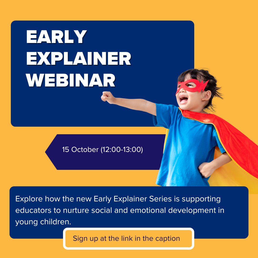 Join Sally Hogg (Royal Foundation Centre for Early Childhood) for a free webinar on how the new Early Explainer Series supports social &amp; emotional development.

📅 15 Oct | 12-1pm
👉 Register: zurl.co/92EDR

#EarlyYears #ChildDevelopment