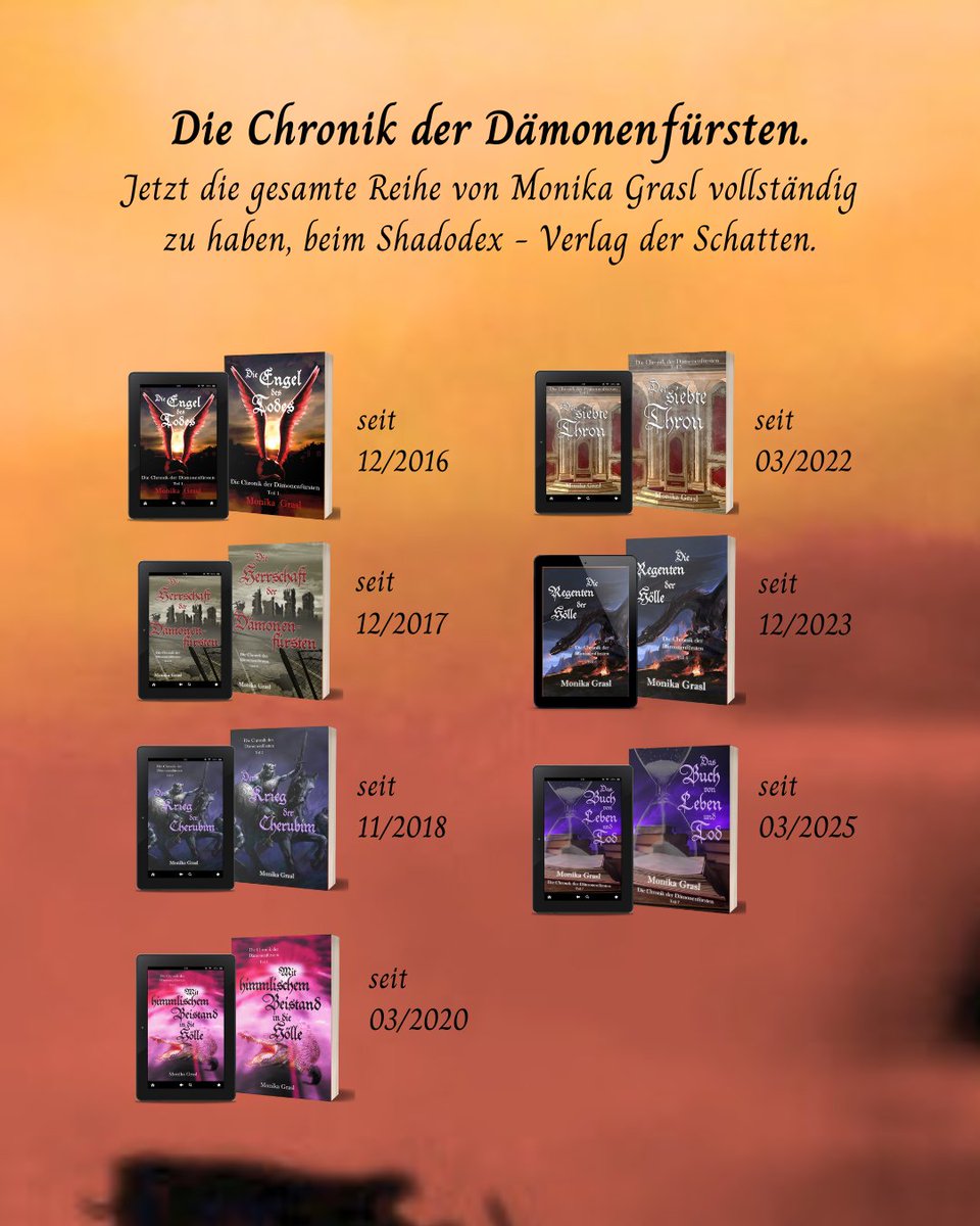 Autorin_Monika's tweet photo. Guten Morgen.
Diese Woche ist ja #FBM und #BuCon
Ich bin leider bei beiden nicht persönlich anwesend. Aber beim BuCon in Dreieichen könnt ihr den Shadodex - Verlag der Schatten treffen und die komplette Buchreihe "Die Chronik der Dämonenfürsten" :) https://t.co/o9f1yGn5AF