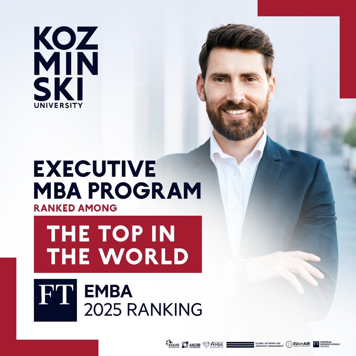 🎓 The Executive MBA program at Kozminski University is ranked among the Top 100 in the world according to the Financial Times Executive MBA Ranking 2025! 🌍
📊 68th place globally
🏆 1st in Central and Eastern Europe
💪 1st in Poland
Link to the ranking 👉bit.ly/3KRn0kO