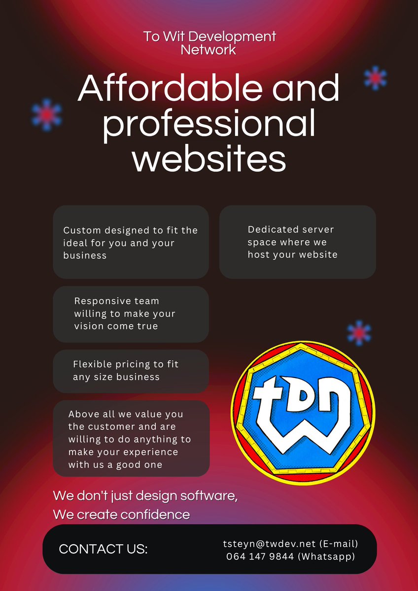 TW_DevNet's tweet image. We can help your business reach the online world, all you have to do is contact us today!
#WebsiteDesign #SouthAfrica #webdevelopers