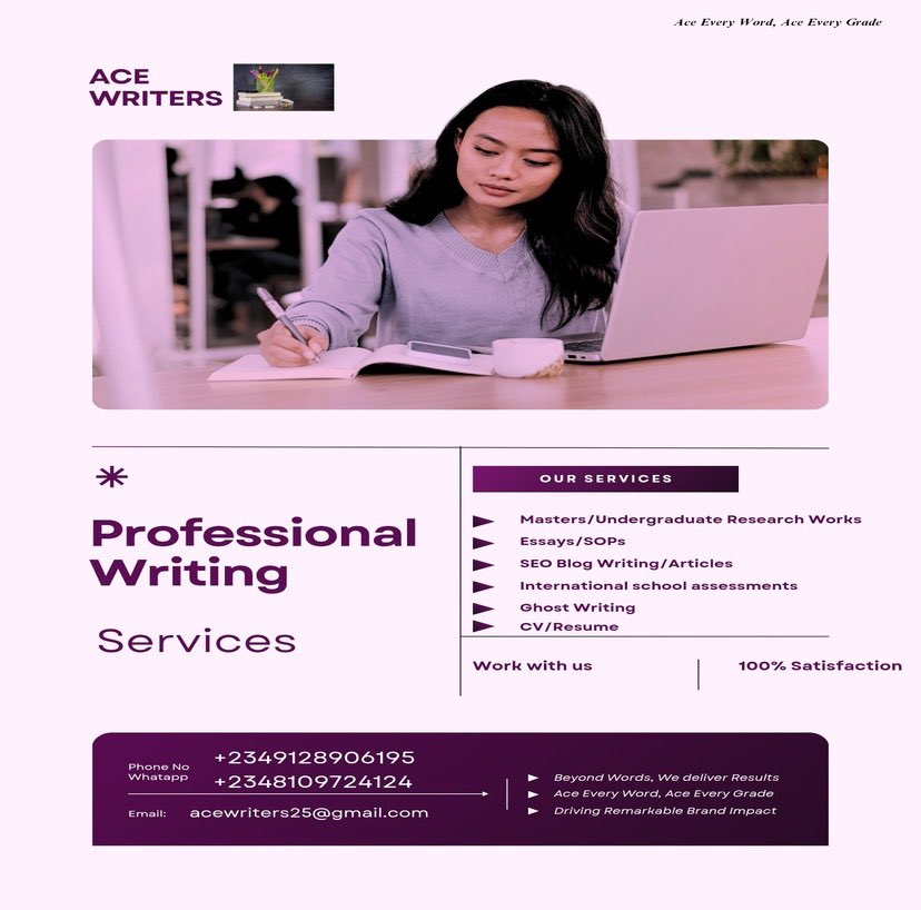 Simbiart_Atere's tweet image. I’m a writer and professional researcher. I offer a range of writing services, including SEO content creation, brand storytelling, ghostwriting, and thesis writing for both undergraduate and master’s students.