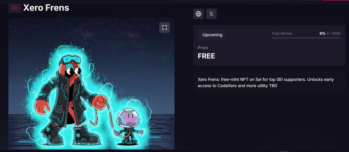 tdcryptovn's tweet image. 🔥🔥 Giveaway 3 GTD và 30 Whitelist dự án @CodeXero_xyz (free mint)

Xero Frens là 1 bộ sưu tập NFT của @CodeXero_xyz , được xem như “thẻ thành viên” dành cho cộng đồng tiên phong của CodeXero trên Sei Network, mang lại quyền truy cập sớm, quyền tham gia định…