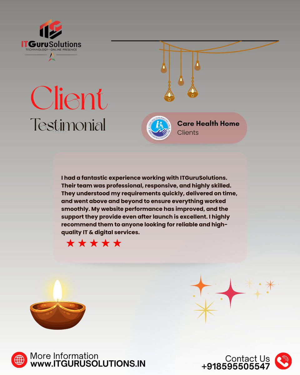 ITGuruSolution's tweet image. ๐ข Client Testimonial โ Care Health Home ๐ฌ
๐ Building Trust Through Results โ One Project at a Time.
โจ Thank you, Care Health Home, for choosing IT Guru Solutions !
#WebDevelopment #DigitalMarketing #ClientTestimonial #HappyClient #CreativeAgency #ITGuruSolutions