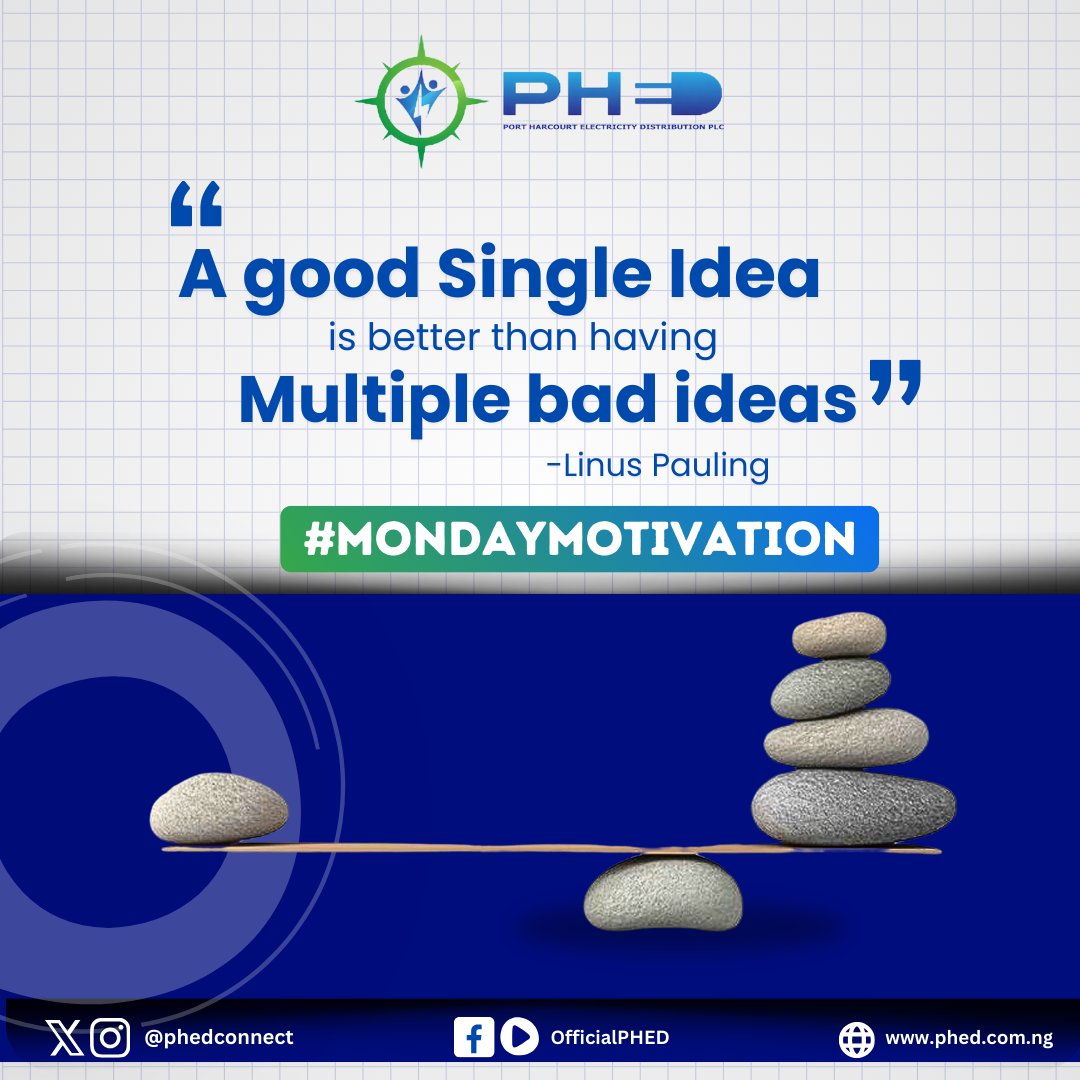 A good Single Idea is better than having Multiple bad ideas
-Linus Pauling
#MondayMotivation #GreatIdeas #PHEDCares