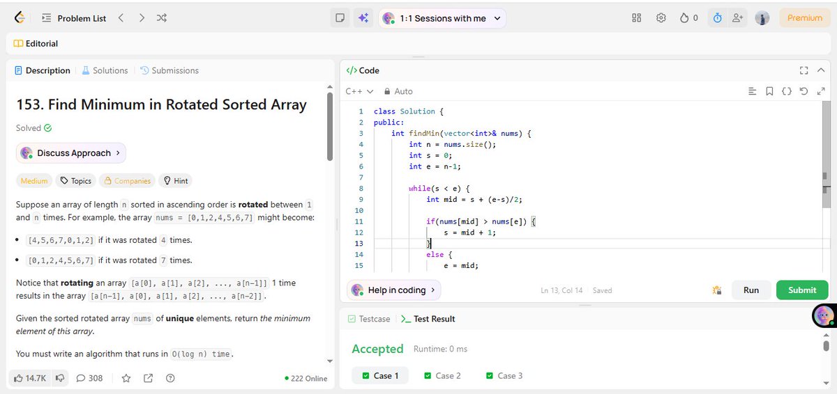 PriyanshuK25974's tweet image. 🔥 #Day 15 of my #DSA Journey!  

💻 Today’s Problems are:
🧩 Search in Rotated Array II  
🧮 Find Minimum in Rotated Sorted Array  
🔁 Count How Many Times the Array is Rotated  

#100DaysOfCode #TakeUForward #BuildInPublic #CodingJourney