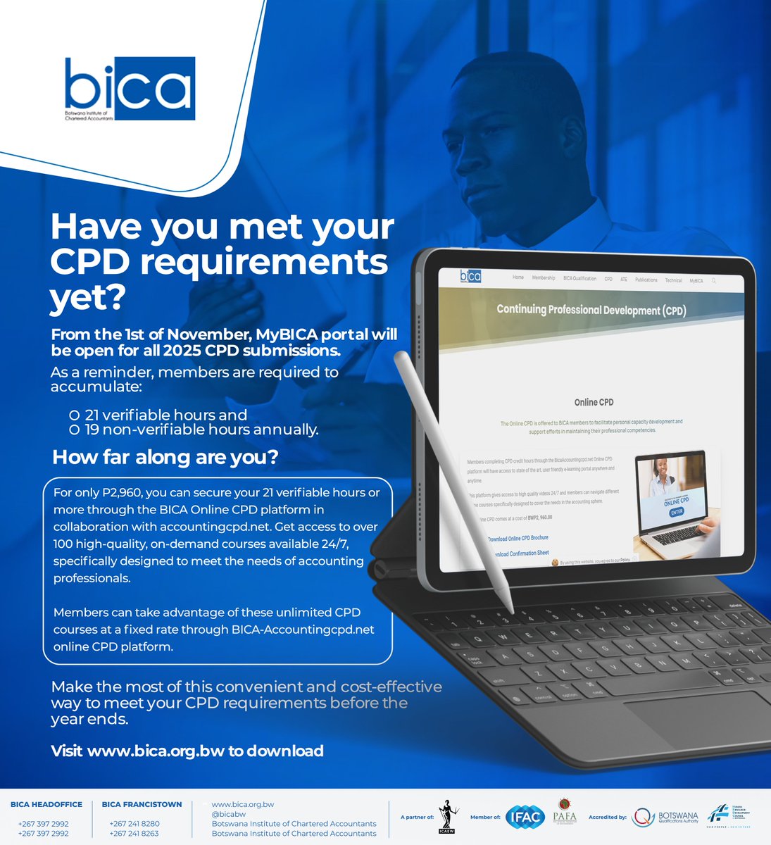 bicabw's tweet image. 𝐇𝐚𝐯𝐞 𝐲𝐨𝐮 𝐦𝐞𝐭 𝐲𝐨𝐮𝐫 𝐂𝐏𝐃 𝐫𝐞𝐪𝐮𝐢𝐫𝐞𝐦𝐞𝐧𝐭𝐬 𝐲𝐞𝐭?

From the 1st of November, MyBICA portal will be open for all 2025 CPD submissions.

𝐕𝐢𝐬𝐢𝐭 𝐰𝐰𝐰.𝐛𝐢𝐜𝐚.𝐨𝐫𝐠.𝐛𝐰 𝐭𝐨 𝐝𝐨𝐰𝐧𝐥𝐨𝐚𝐝

#BICA #ContinuousLearning #ProfessionalGrowth #BICABW