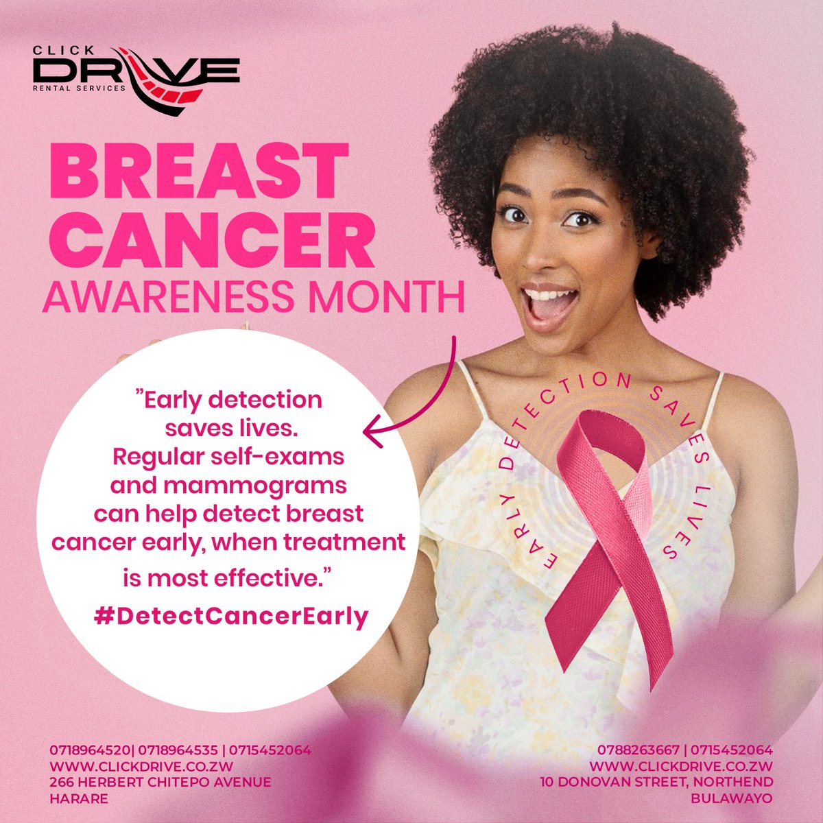 ClickdriveZim's tweet image. "𝑫𝒓𝒊𝒗𝒆 𝑭𝒐𝒓 𝑷𝒊𝒏𝒌 - 𝑬𝒗𝒆𝒓𝒚 𝑴𝒊𝒍𝒆 𝑴𝒂𝒕𝒕𝒆𝒓𝒔!" 

#RentForACure #DriveForHope #ClickdriveRentalServices 
#DrivePink
#BreastCancerAwarenessMonth