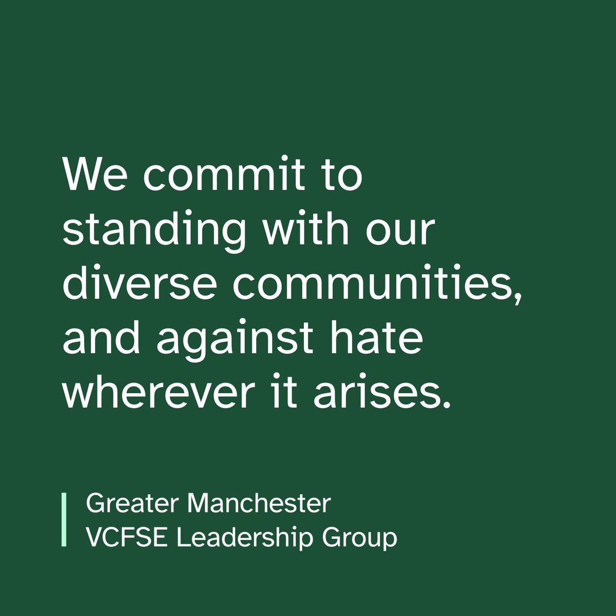 VCFSELeadersGM's tweet photo. This week, 11th - 18th October, is Hate Crime Awareness Week. We want to reiterate our  commitment to standing against hate wherever it arises. We will not allow division to be sowed in our diverse communities. 

#NationalHCAW #WeStandTogether #NoPlaceForHate #SafePlaceForAll https://t.co/GoI8W3zD9Z