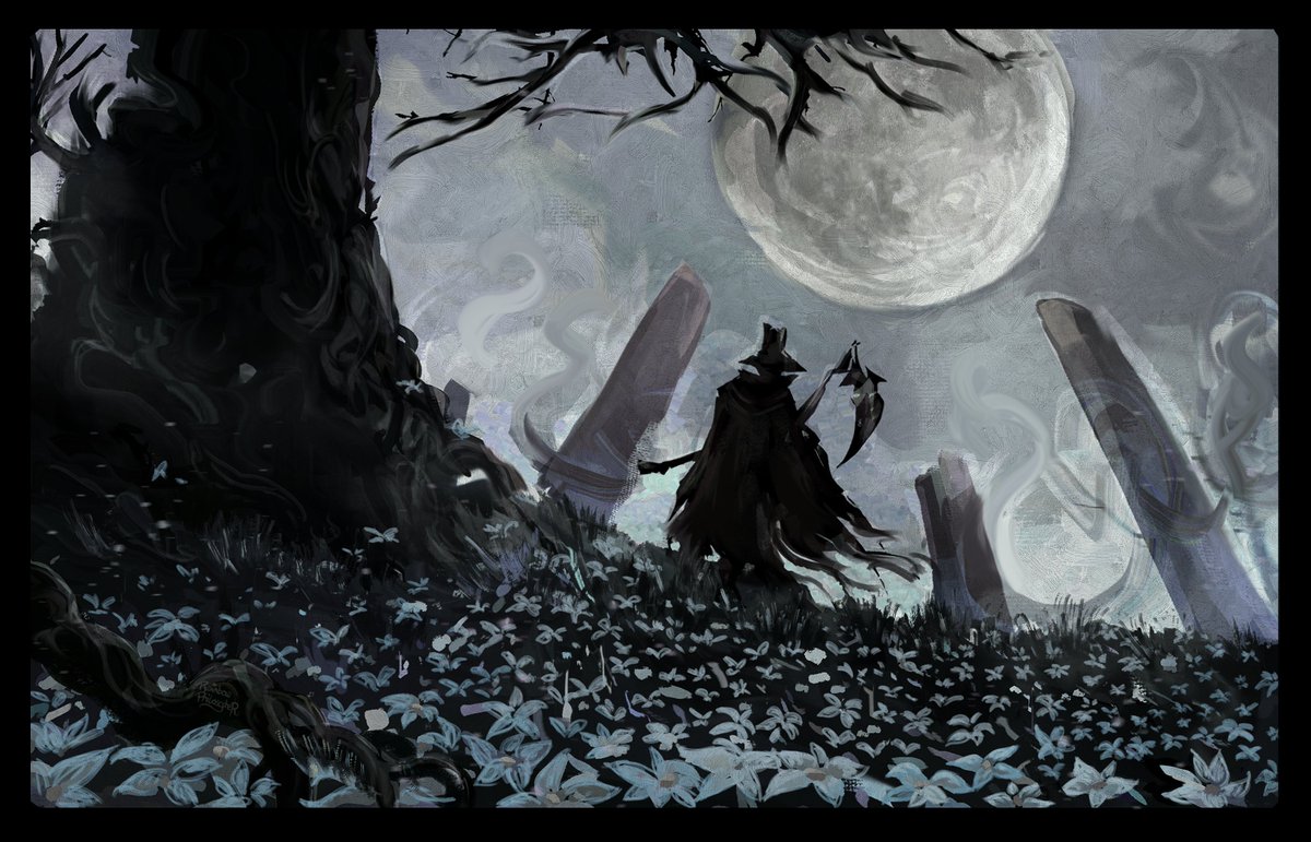 Rainbowphiloso1's tweet photo. "The night... and the dream... were long..."
A Hoonter most hoont, I guess.
Painted in CSP and coloring in PS.
#art #drawing #bloodborne #soulsborne #rainbow #rainbowphilosopher #moon #darkness #darksoul #gherman #firsthunter #huntersdream #10years #noai #clipstudiopaint #fromsoftware #nightmare #moonpresence