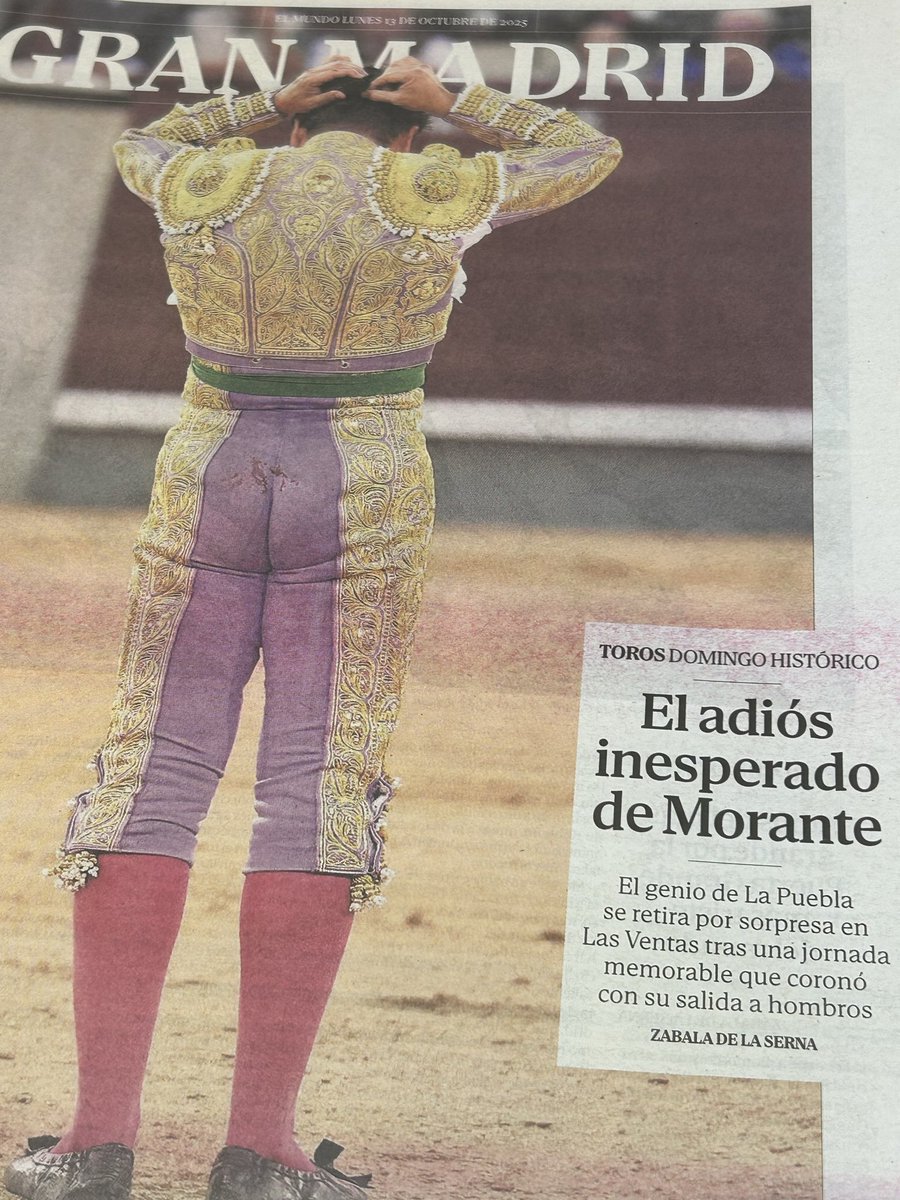 🗞️ | PRENSA

“El adiós inesperado de Morante” por <a href="/zabaladelaserna/">zabala de la serna</a> en <a href="/elmundoes/">EL MUNDO</a> 

#Morante #ElMundo #Prensa