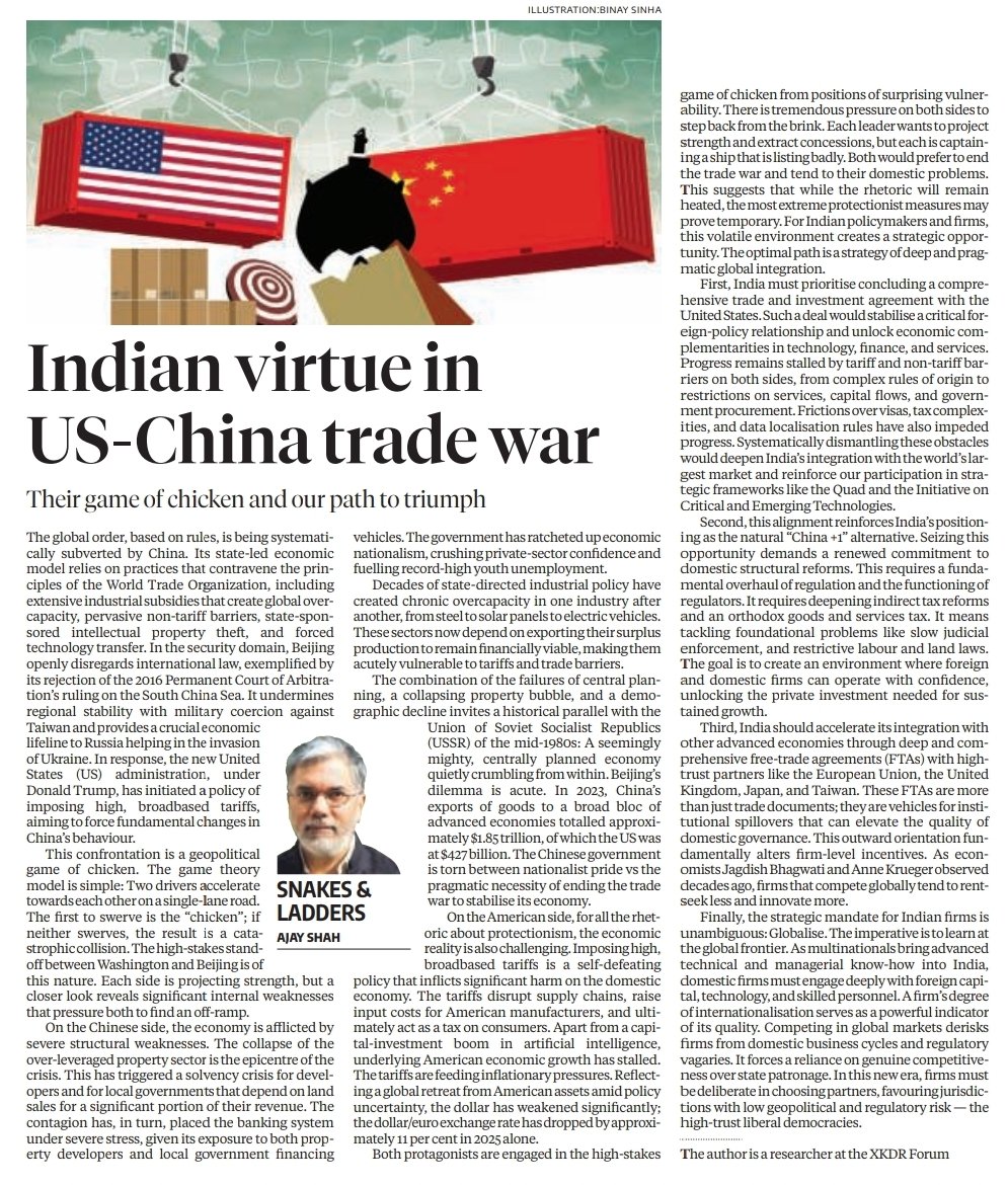 China and US, both strong and vulnerable in their own ways, are playing a game of chicken and waiting to see who blinks first. How could India benefit from this? Good piece by Dr Ajay Shah.