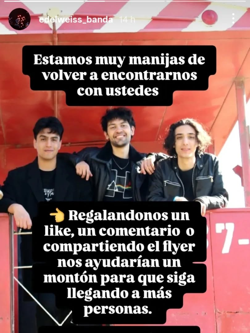 MariaAl95218772's tweet photo. @edelweiss_banda Acompaños
a la fiesta de la juventud, el viernes 17 de octubre con todo el Rock de los 80.📷 https://t.co/5pFeirxCCW