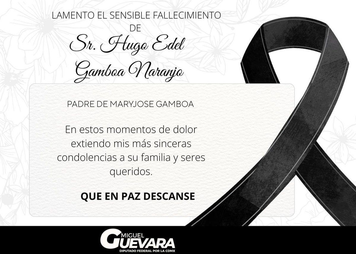 Expresó mis condolencias por el fallecimiento del padre de mi compañera <a href="/maryjosegamboa/">Maryjose Gamboa</a>.
Mi solidaridad y afecto con ella y su familia en este momento tan doloroso.