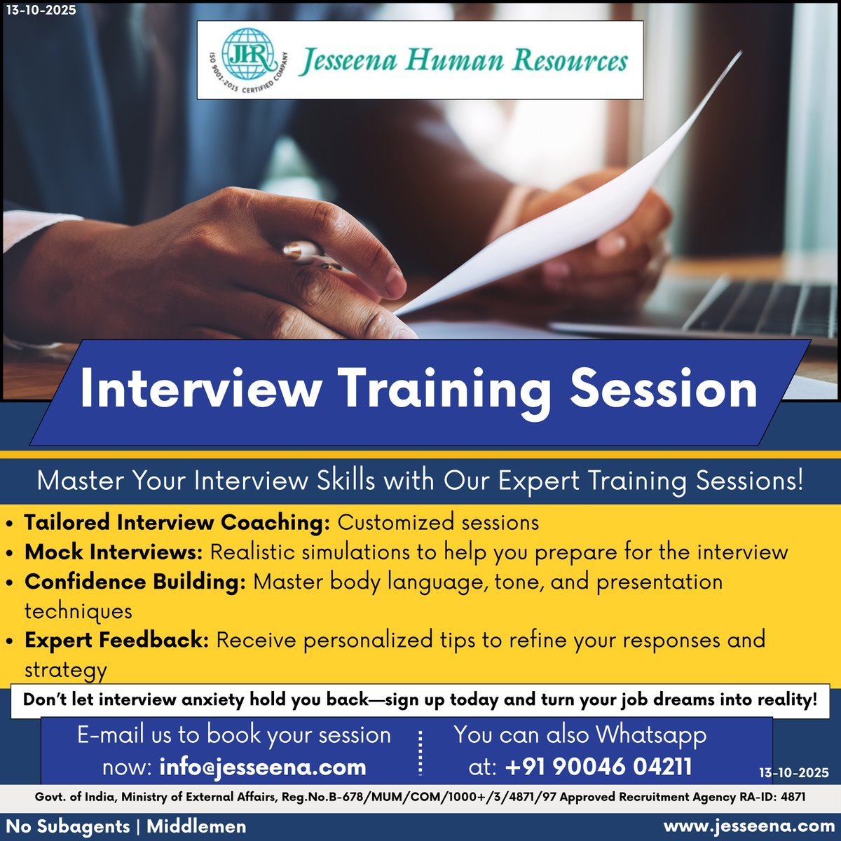 jesseenahr's tweet image. Interview Training Session

E-mail us to book your session now:
info@jesseena.com

You can also WhatsApp at:
+91 90046 04211

#InterviewTraining #CareerCoaching #MockInterviews #JobReady #InterviewTips #ConfidenceBoost #ProfessionalDevelopment #JobSearchSuccess