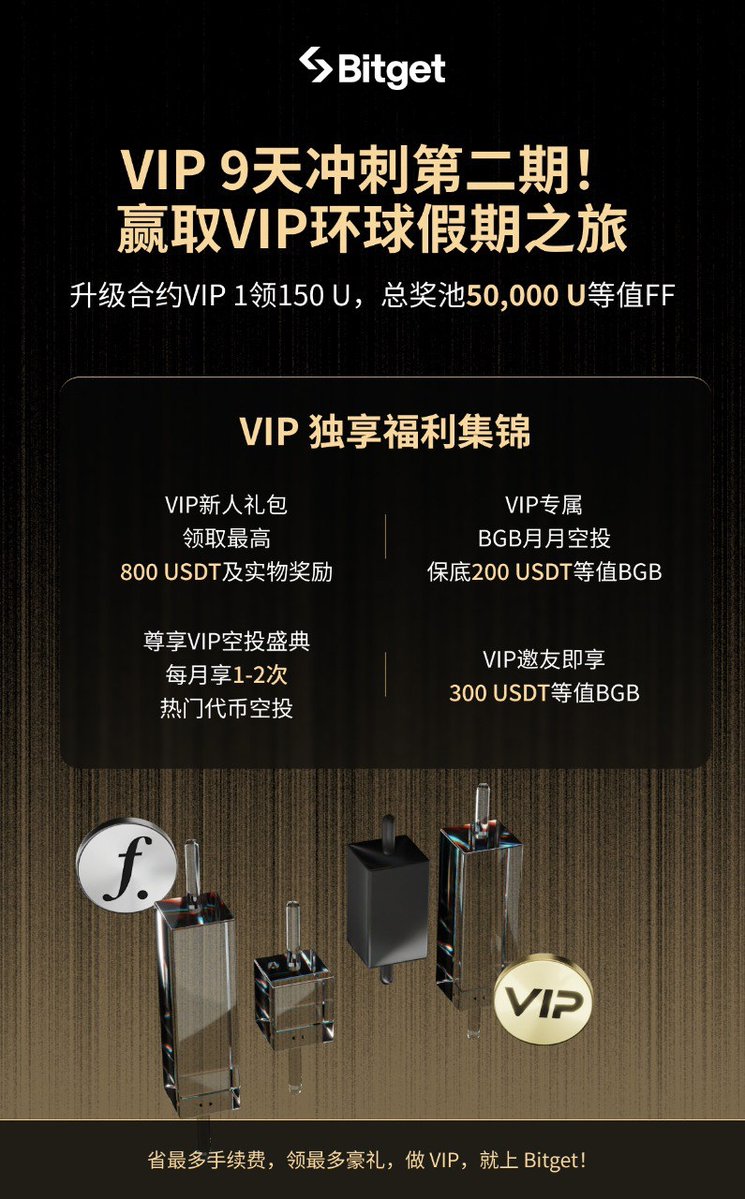 Bitget_zh's tweet image. Bitget VIP 9 天冲刺赛第二期,赢取 VIP 环球假期!
⏰活动时间:2025 年 10 月 13 日 11:00:00 - 2025 年 10 月 21日 23:59:59
🔥VIP 冲刺赛第二期,总奖池 50,000 USDT 等值 FF,更有丰厚的加码惊喜—— VIP 环球假期等你赢取!
👉活动链接:partner.bitget.cloud/bg/UTWYP8