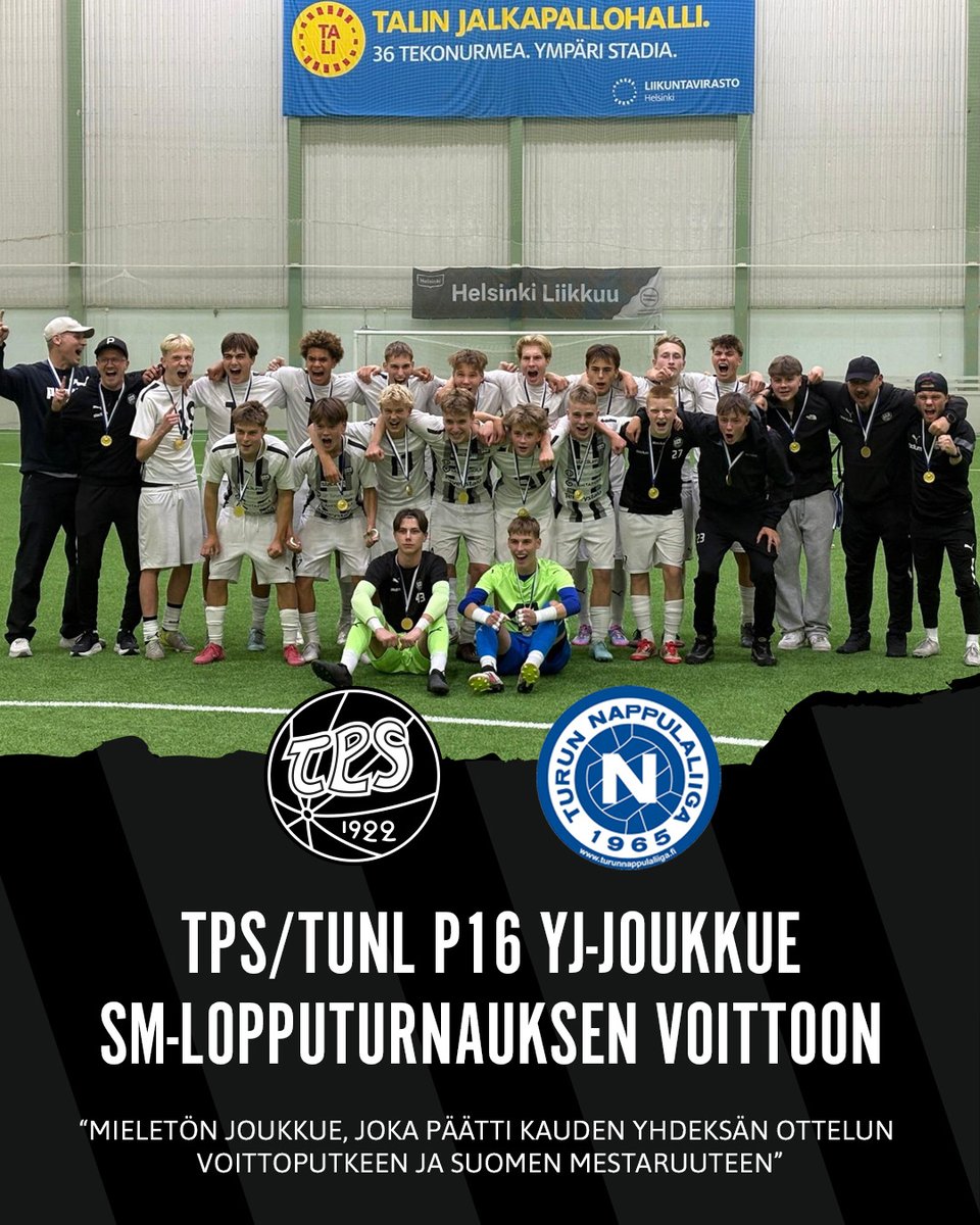 🏆 TPS/TuNL P16 YJ – Suomen mestari 2025! 🏆

TPS/TuNL P16 YJ-joukkue kruunasi kautensa upeasti SM-lopputurnauksen voitolla! 💪⚽️

🔥 Upea kausi, vahva yhteishenki ja ansaittu mestaruus! Onnea koko joukkueelle, valmennukselle ja taustajoukoille!

#jalkapallo #tps #tunl
