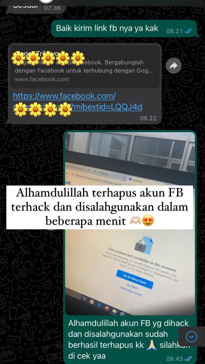 Open jasa PEMULIHAN AKUN , HAPUS AKUN, LACAK LOKASI ❗️

Gmail, Tiktok, Facebook, Instagram dll

• ⁠Akun kena hack / akses hilang total
• ⁠Terhalang kode login / af2 
• Akun terkunci &amp; nonaktif

Trusted &amp; Fast proses 🤩