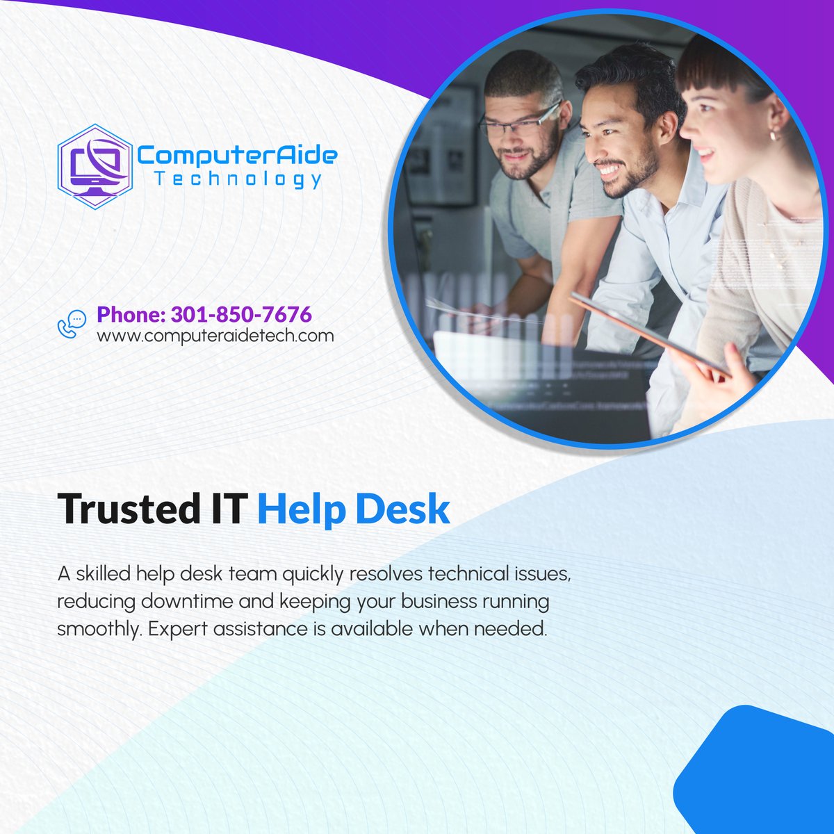 ComputerAideT's tweet image. Minimize disruptions with reliable help desk support. Get expert IT help fast to keep operations seamless. Contact us to learn more!

#LanhamMD #ITServices #HelpDesk