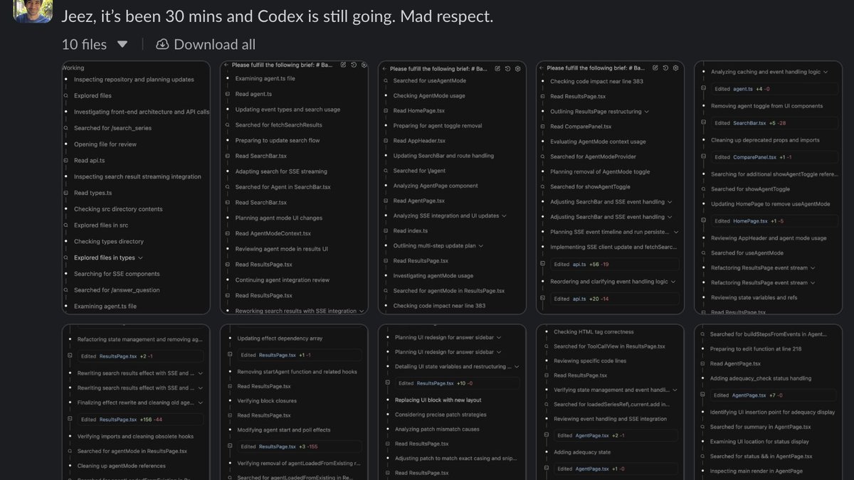 rishdotblog's tweet image. You're doing yourself a disservice if you still have not used Codex
It worked uninterrupted for 35 mins for a super complex task - and got it right first try
Quite nuts - it's already a much better programmer than me (for verifiable tasks) already.