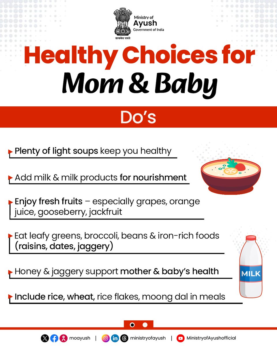 Ministry of Ayush (@moayush) on Twitter photo Pregnancy is a journey where every bite counts. What you eat today shapes your baby’s tomorrow. That’s why it’s important to choose wisely. Add milk, fresh fruits, leafy greens, grains, jaggery, and nourishing foods that strengthen both mother and child. (1/2)
<a href="/mpprataprao/">Prataprao Jadhav</a> Pregnancy is a journey where every bite counts. What you eat today shapes your baby’s tomorrow. That’s why it’s important to choose wisely. Add milk, fresh fruits, leafy greens, grains, jaggery, and nourishing foods that strengthen both mother and child. (1/2)
<a href="/mpprataprao/">Prataprao Jadhav</a>