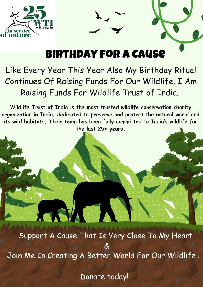 This year, I’m celebrating my birthday a little differently — by giving back to the wild! 🐘🦏🐯

I’m raising funds for <a href="/wti_org_india/">Wildlife Trust of India</a> ,an incredible organization dedicated to protecting India’s wildlife &amp; their natural habitats. 🌿
👉 Donate here: bit.ly/3L6tfBm