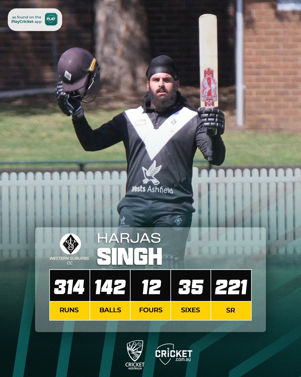 AusDHCIndia's tweet image. 🚨 Balls lost. Records shattered. History made.
🇦🇺 rising star Harjas Singh lit up NSW Premier Cricket with a jaw-dropping 314* off 141 balls - including 35 sixes!
From #U19CWC champ to #Sydney’s six-hitting sensation. 👏🔥 👏theindiansun.com.au/2025/10/04/har…