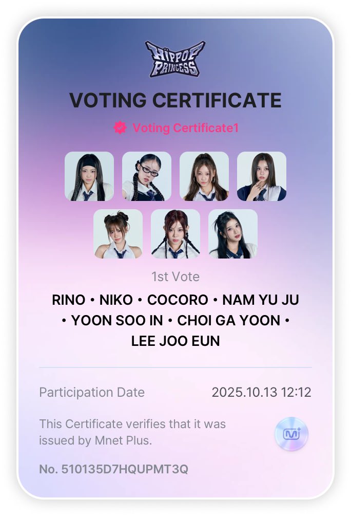 terazonorino's tweet image. ð³ïž 251013 - 1st Vote 
#HIPPOPPrincess #1stVote 
#MnetPlus
#늬ë
ž #ãªã #RINO 
#ííí늰ìžì€